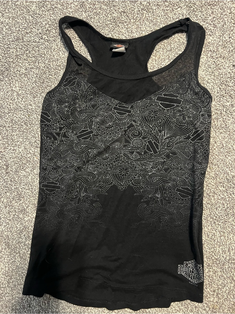 Harley-Davidson Black Racerback Tank with Subtle Silver Graphic